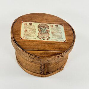 Vintage Wooden Cheese Box Bentwood With Lid German Poem Rustic Storage